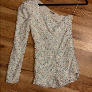 Fashion Nova Iridescent Sequin White Blouse